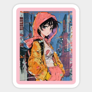 Anime Girl Retro City Sticker